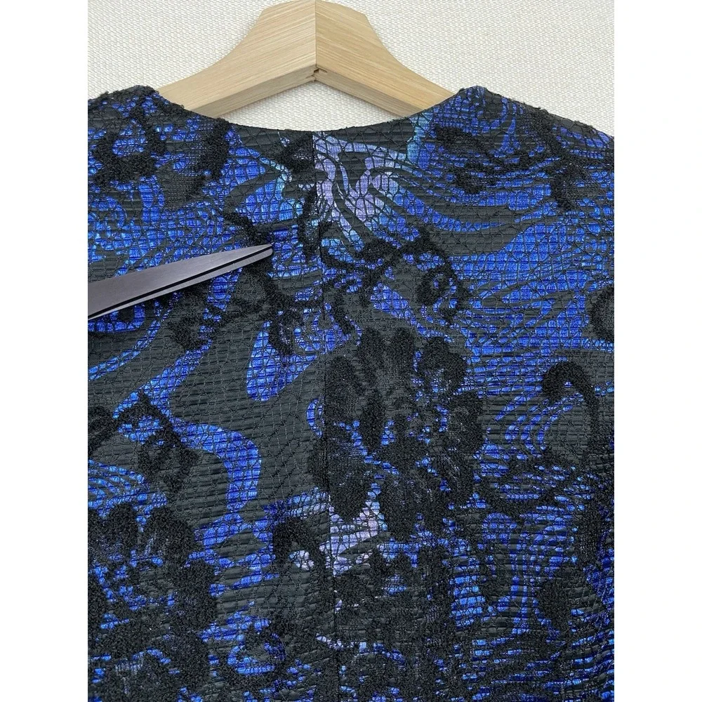Badgley Mischka Collection Womens Black Blue Brocade Suit Jacket Small Old Money